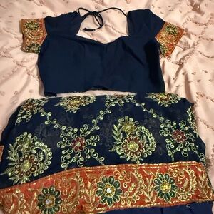 Embroidered Navy Blue Saree